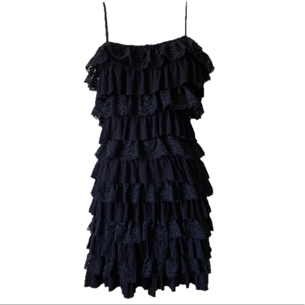NWT Betsey Johnson Ruffle Lace Black Dress Goth